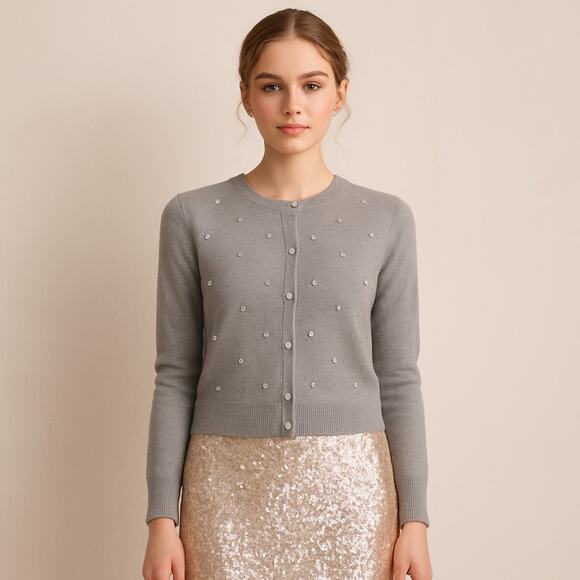 LOFT Sweaters - Loft Gray Jeweled lightweight‎ cardigan